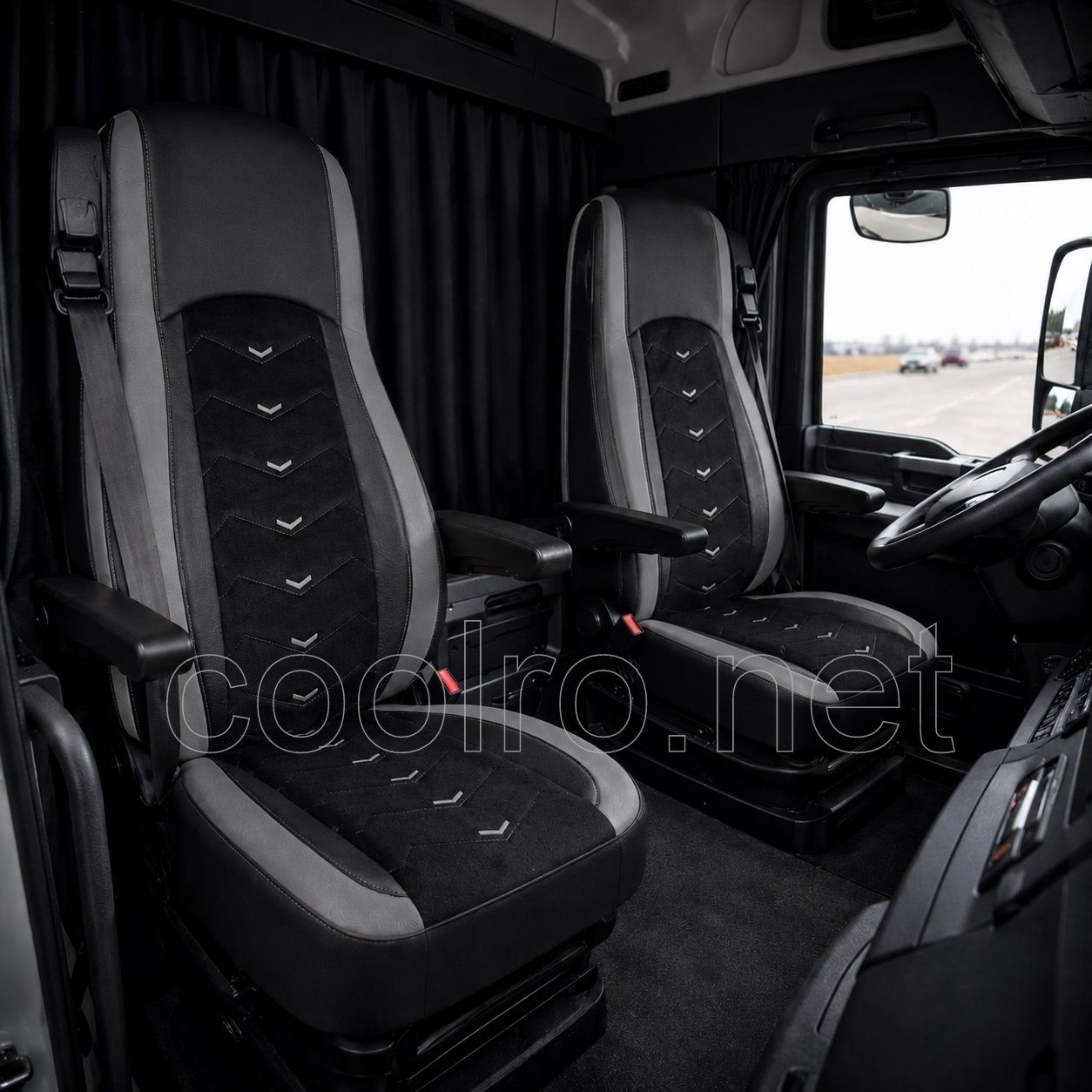 LUX Huse Scaune pentru DAF XF 106 2015-2021  Negru Gri Camion PU Piele Alcantara