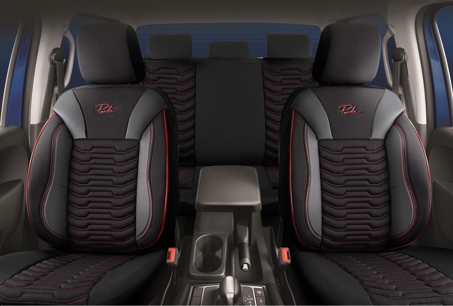 PANDA Huse Scaune pentru Masini Auto Universal Nergu Rosu Lux PU Piele Textil Set Complet