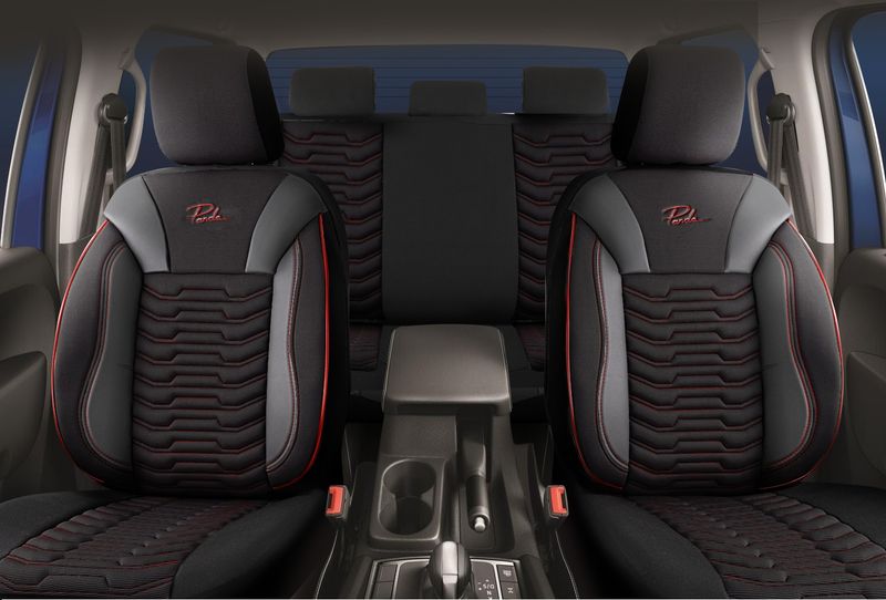 PANDA Huse Scaune pentru Masini Auto Universal Nergu Rosu Lux PU Piele Textil Set Complet