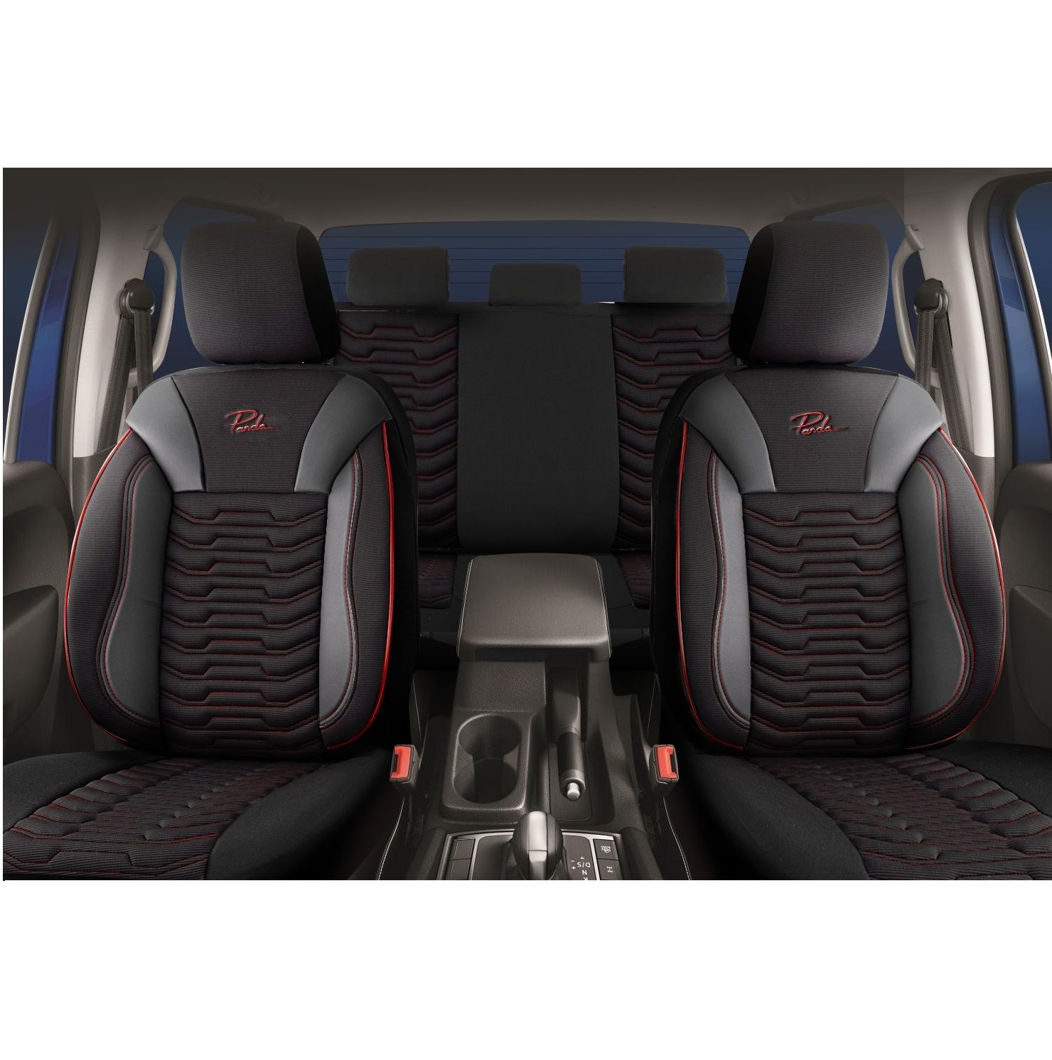 Huse Scaune PANDA PARIS pentru Masini Auto Universal Nergu Rosu Lux PU Piele Textil Set Complet
