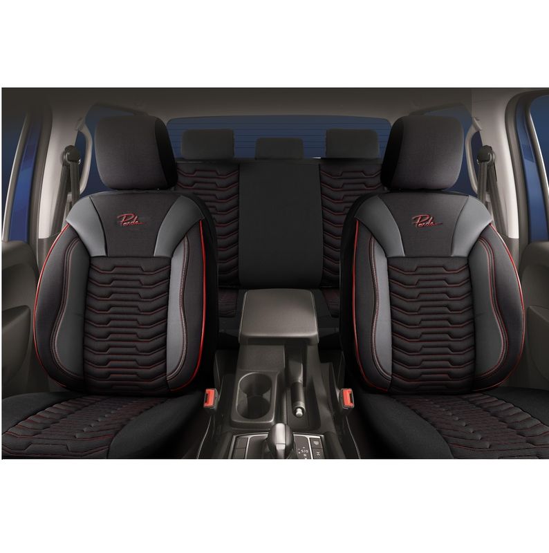 Huse Scaune PANDA PARIS pentru Masini Auto Universal Nergu Rosu Lux PU Piele Textil Set Complet