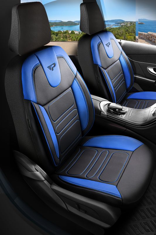 Huse Scaune PANDA RODOS pentru Masini Auto Universal Nergu Albastru Lux PU Piele Set Complet