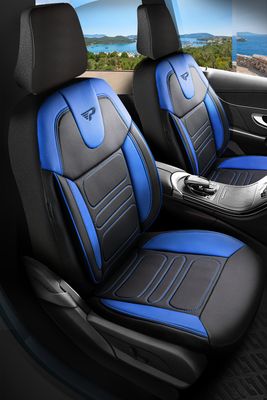 Huse Scaune PANDA RODOS pentru Masini Auto Universal Nergu Albastru Lux PU Piele Set Complet