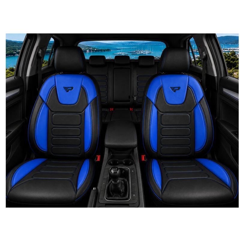 Huse Scaune PANDA RODOS pentru Masini Auto Universal Nergu Albastru Lux PU Piele Set Complet
