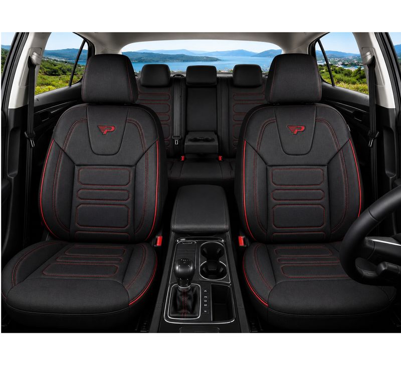 PANDA Huse Scaune pentru Masini Auto Universal Nergu Rosu Lux PU Piele Set Complet