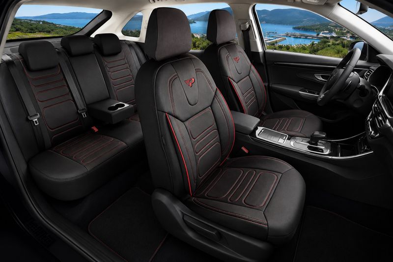 PANDA Huse Scaune pentru Masini Auto Universal Nergu Rosu Lux PU Piele Set Complet
