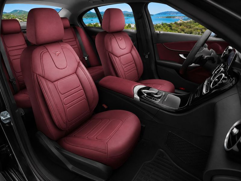 Huse Scaune PANDA RODOS pentru Masini Auto Universal Rosu Lux PU Piele Set Complet