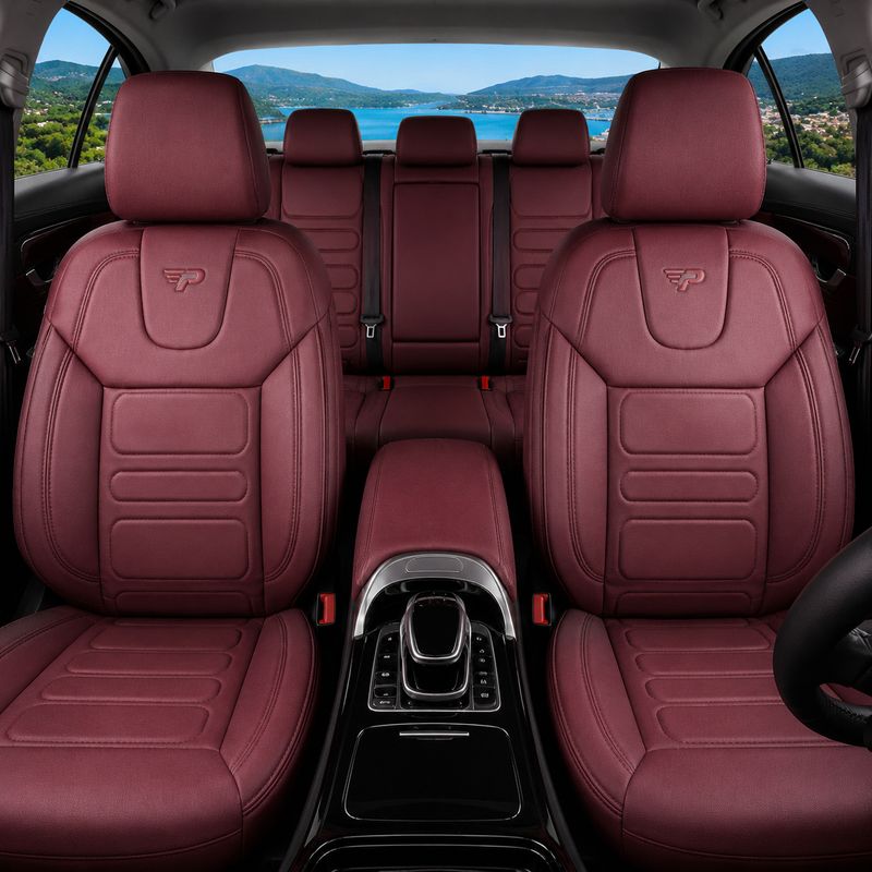 Huse Scaune PANDA RODOS pentru Masini Auto Universal Rosu Lux PU Piele Set Complet