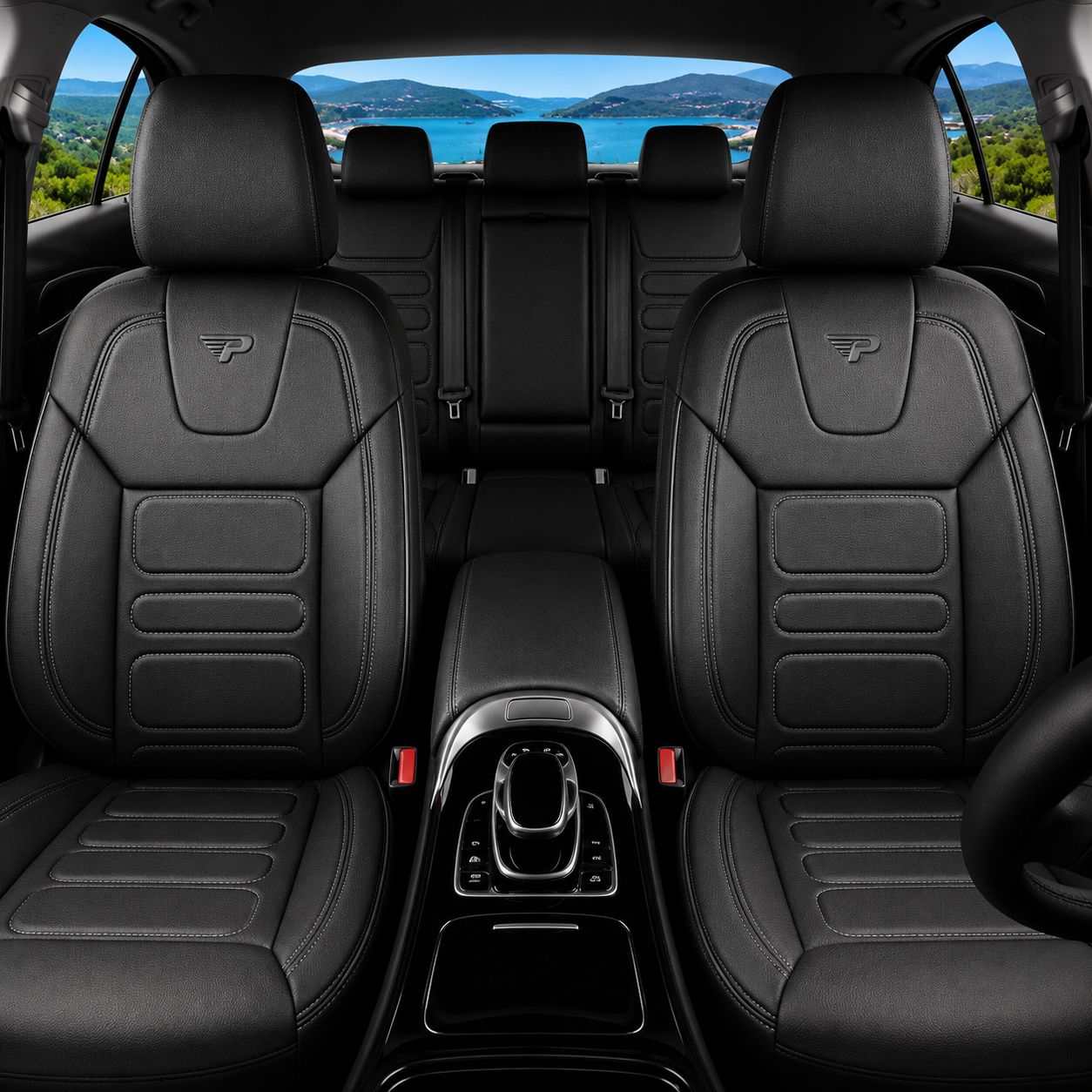 PANDA Huse Scaune pentru Masini Auto Universal Negru Lux PU Piele Set Complet