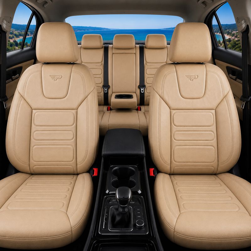 PANDA Huse Scaune pentru Masini Auto Universal Bej Lux PU Piele Set Complet