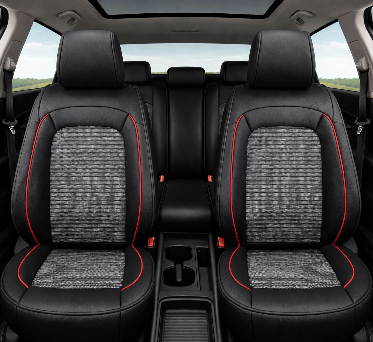 Huse Scaune pentru Masini Auto Universal Nergu Rosu Lux PU Piele Textil Set Complet