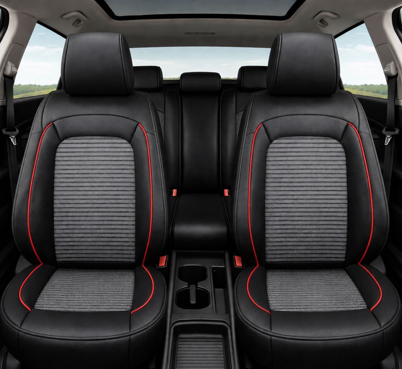 Huse Scaune pentru Masini Auto Universal Nergu Rosu Lux PU Piele Textil Set Complet