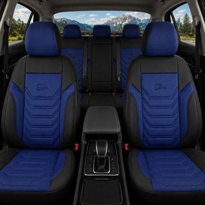 Huse Scaune PANDA FLORIDA pentru Masini Auto Universal Nergu Albastru Lux PU Piele Textil Set Complet