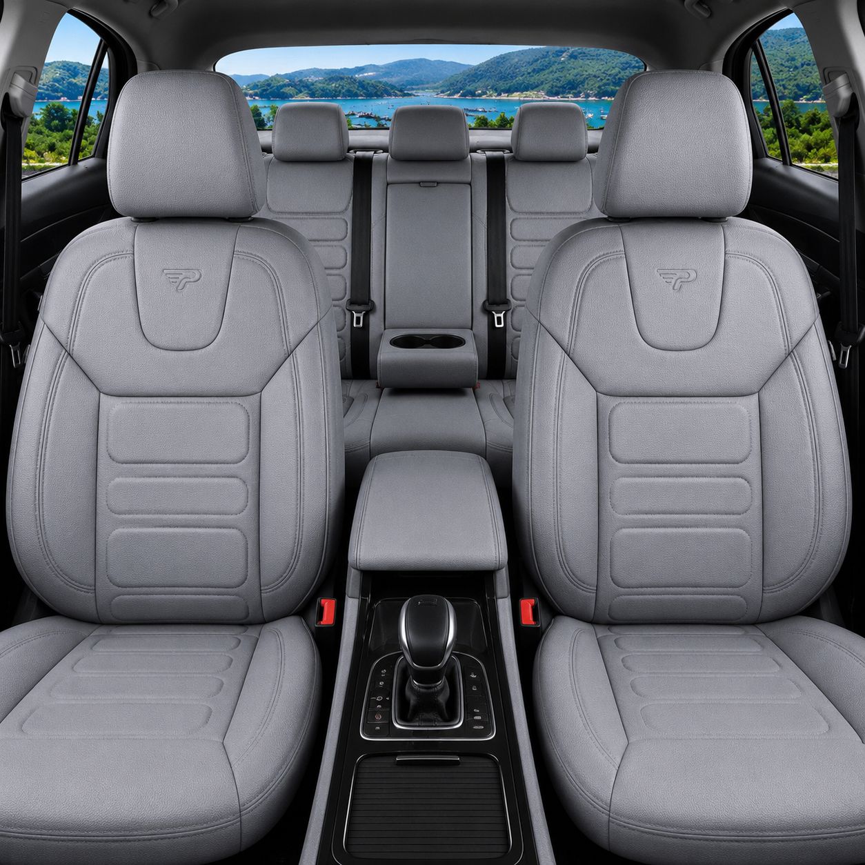 Huse Scaune PANDA RODOS pentru Masini Auto Universal Gri Lux PU Piele Set Complet