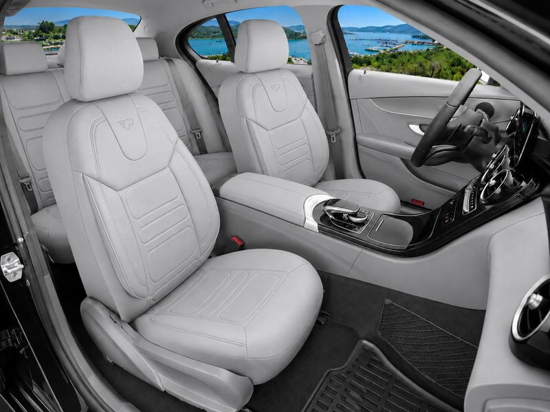 Huse Scaune PANDA RODOS pentru Masini Auto Universal Gri Lux PU Piele Set Complet