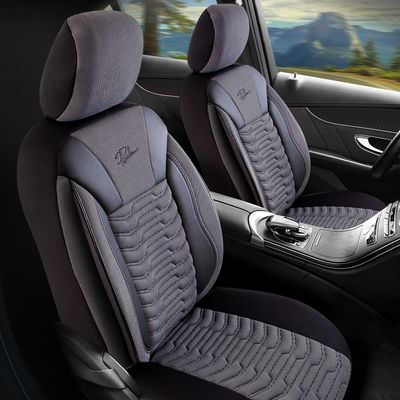 Huse Scaune PANDA PARIS pentru Masini Auto Universal Nergu Gri Lux PU Piele Textil Set Complet