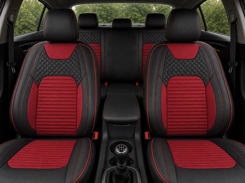 Huse Scaune Auto Universal Nergu Rosu Lux PU Piele si Textil Set Complet