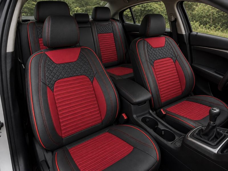 Huse Scaune Auto Universal Nergu Rosu Lux PU Piele si Textil Set Complet