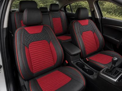 Huse Scaune Auto Universal Nergu Rosu Lux PU Piele si Textil Set Complet