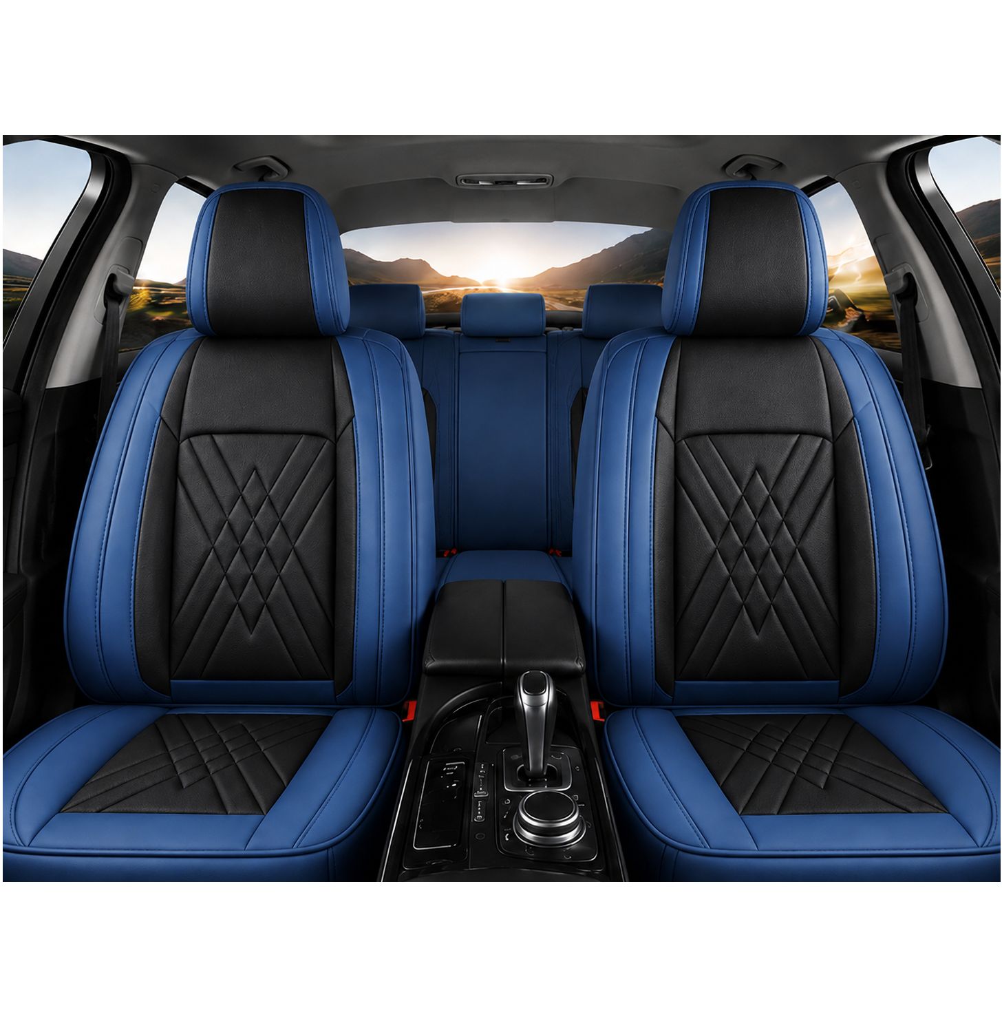 Huse Scaune pentru Masini Auto Universal Nergu Albastru Lux PU Piele Set Complet