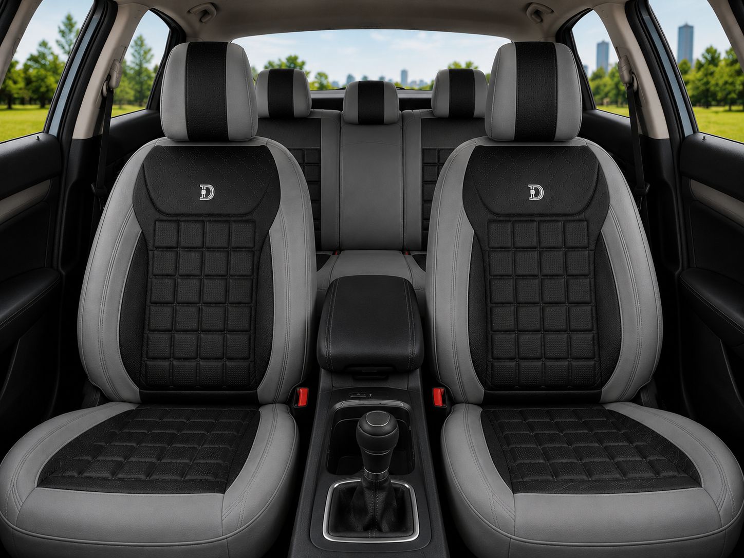 Huse Scaune pentru Masini Auto Universal Nergu Gri Lux PU Piele Set Complet