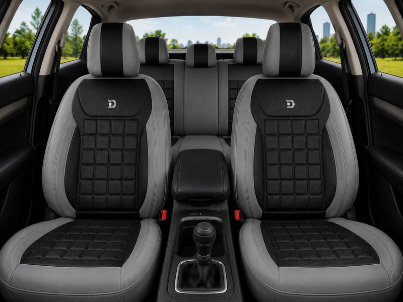 Huse Scaune pentru Masini Auto Universal Nergu Gri Lux PU Piele Set Complet