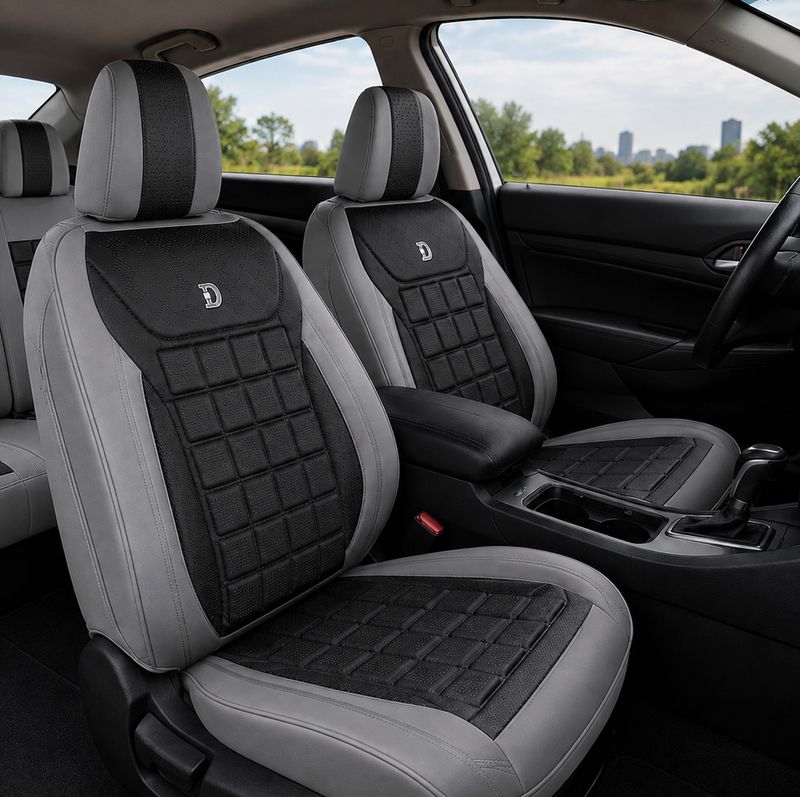 Huse Scaune pentru Masini Auto Universal Nergu Gri Lux PU Piele Set Complet