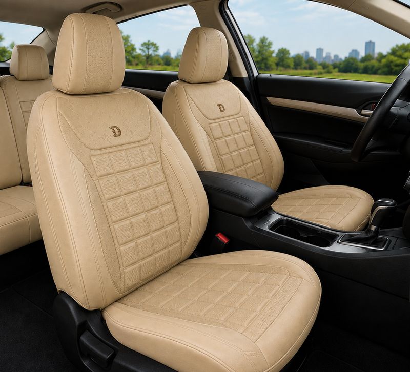 Huse Scaune pentru Masini Auto Universal Bej Lux PU Piele Set Complet