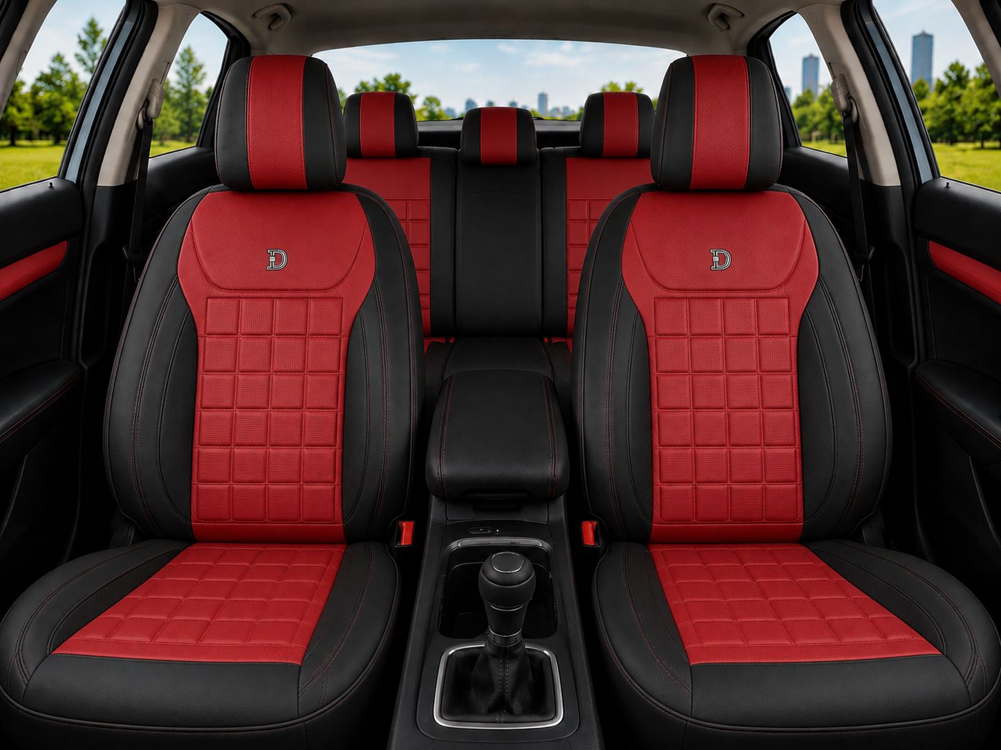 Huse Scaune pentru Masini Auto Universal Negru Rosu Lux PU Piele Set Complet