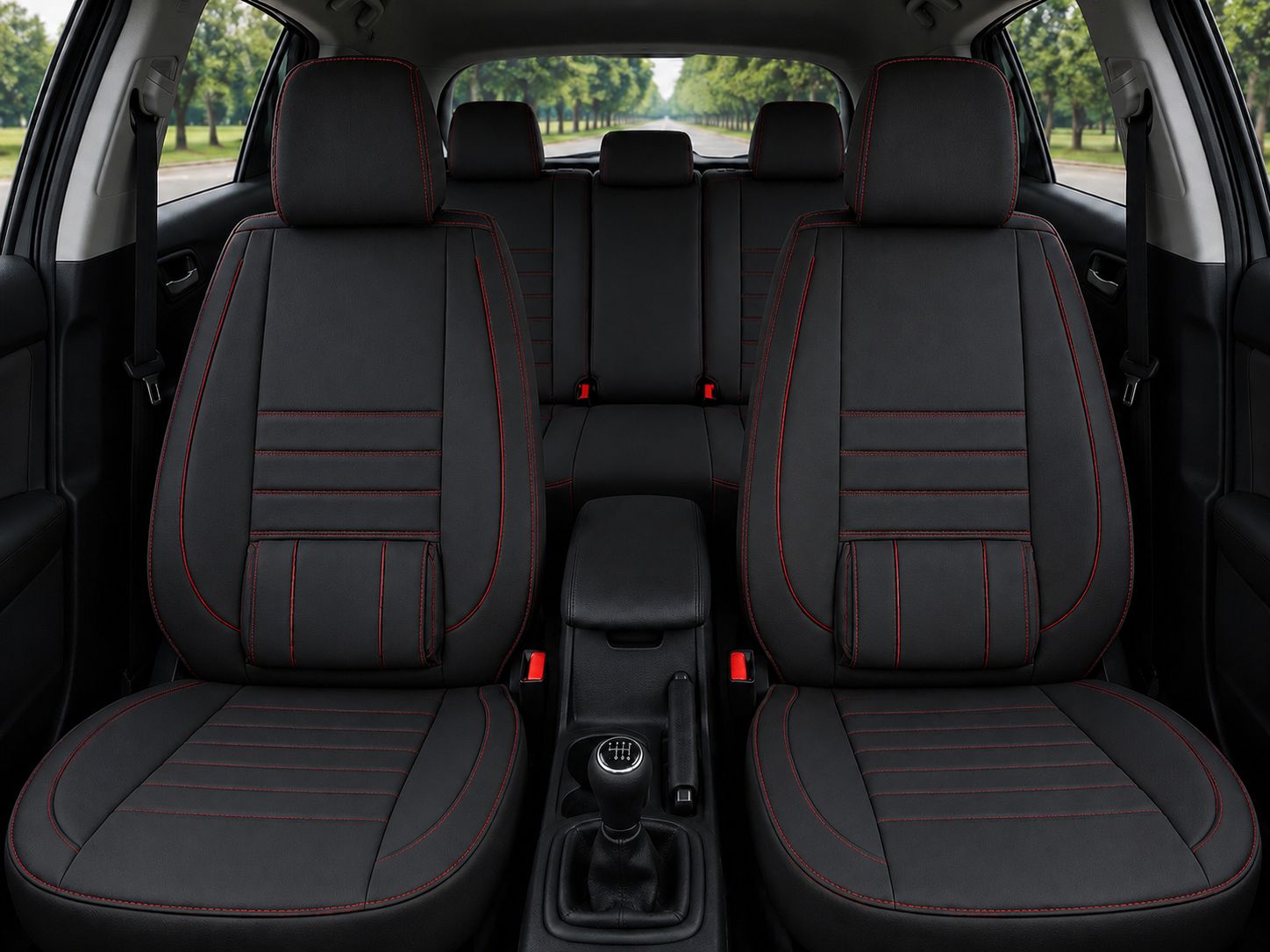 Huse Scaune Auto Universal Tapiţerie Masini Negru Rosu Lux PU Piele Set Complet
