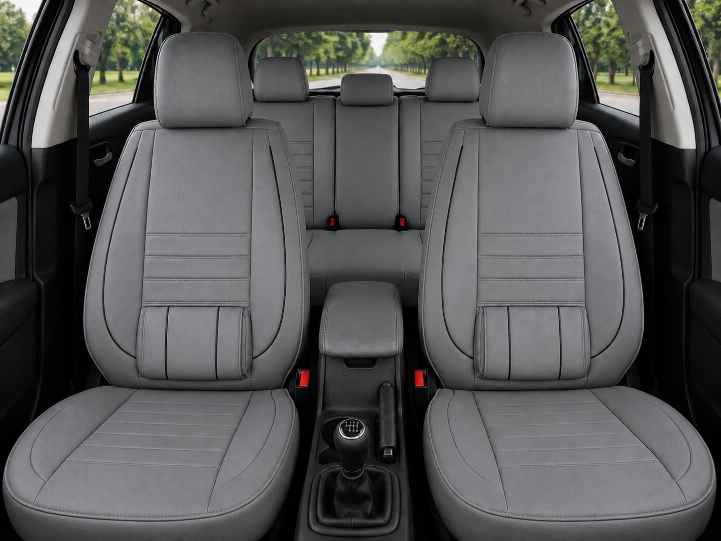 Huse Scaune Auto Universal Tapiţerie Masini Gri Lux PU Piele Set Complet