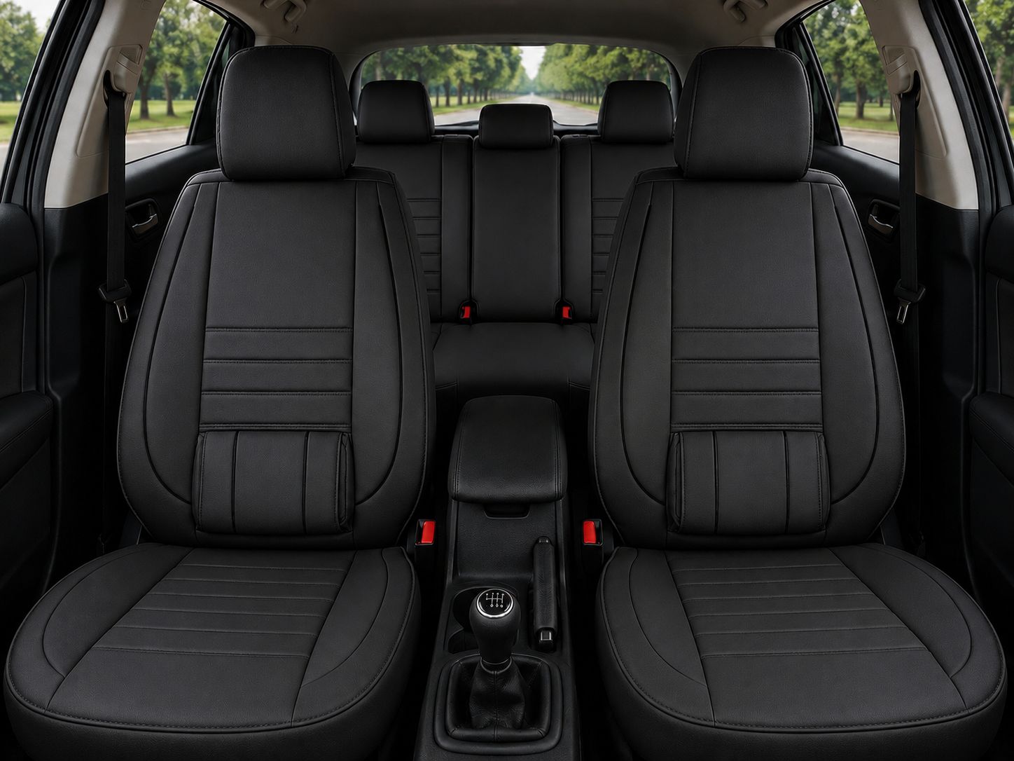 Huse Scaune Auto Universal Tapiţerie Masini Negru Lux PU Piele Set Complet