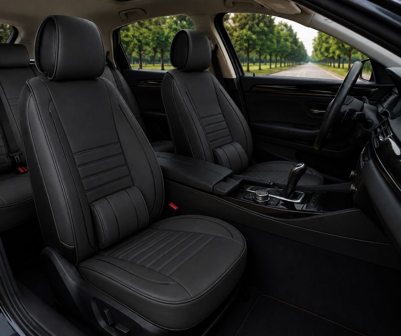 Huse Scaune Auto Universal Tapiţerie Masini Negru Lux PU Piele Set Complet