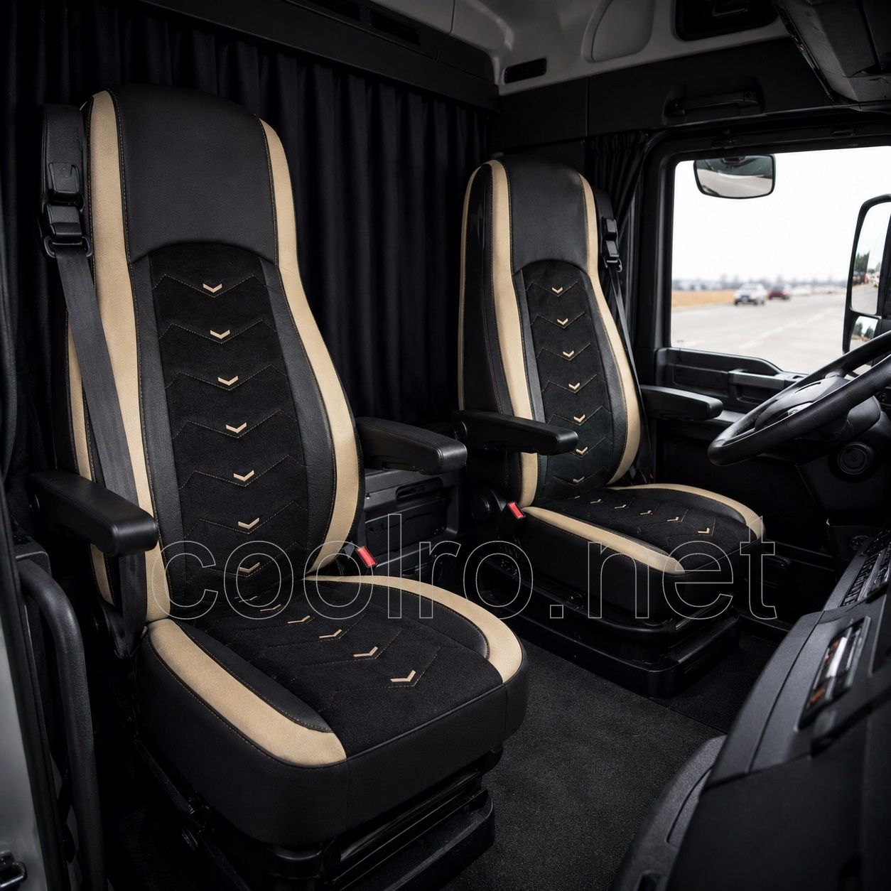 LUX Huse Scaune pentru DAF XF 106 2015-2021  Negru Bej Camion PU Piele Alcantara