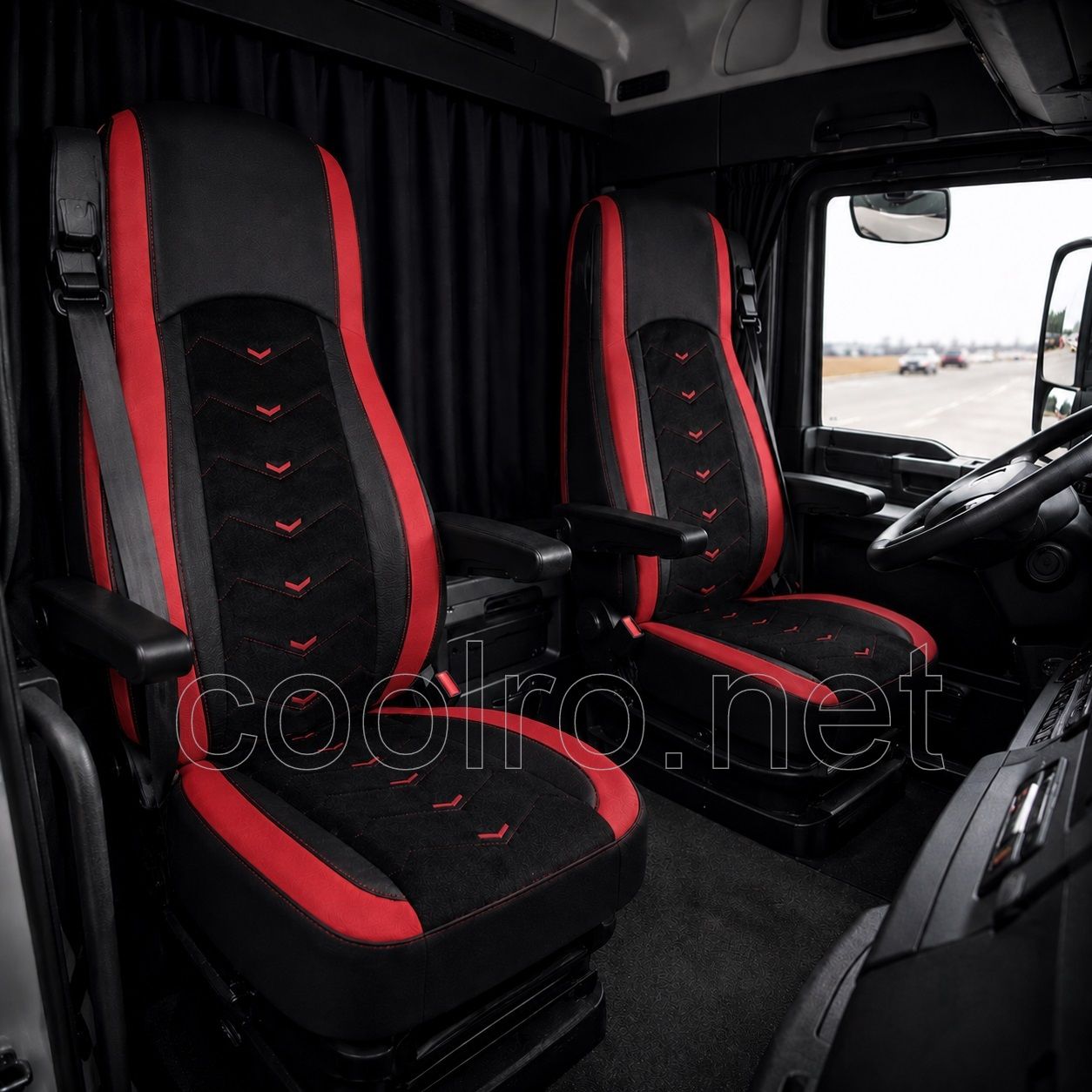 LUX Huse Scaune pentru DAF XF 106 2015-2021  Negru Rosu Camion PU Piele Alcantara