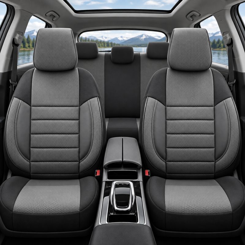 Otom Huse Scaune Auto Universal Tapiţerie Masini Negru Gri Lux PU Piele si Textile Set Complet Otom Huse Scaune Auto Universal Tapiţerie Masini Negru Gri Lux PU Piele si Textile Set Complet