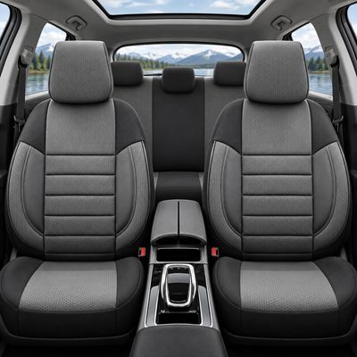Otom Huse Scaune Auto Universal Tapiţerie Masini Negru Gri Lux PU Piele si Textile Set Complet