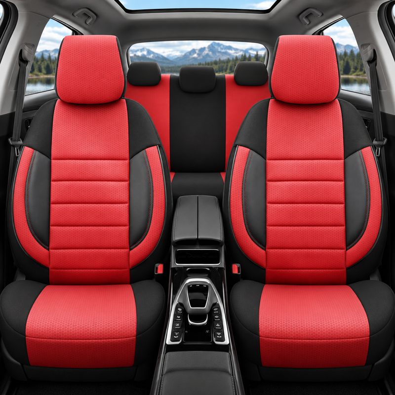 Otom Huse Scaune Auto Universal Tapiţerie Masini Negru Rosu Lux PU Piele si Textile Set Complet Otom Huse Scaune Auto Universal Tapiţerie Masini Negru Rosu Lux PU Piele si Textile Set Complet