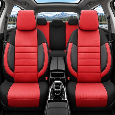 Otom Huse Scaune Auto Universal Tapiţerie Masini Negru Rosu Lux PU Piele si Textile Set Complet