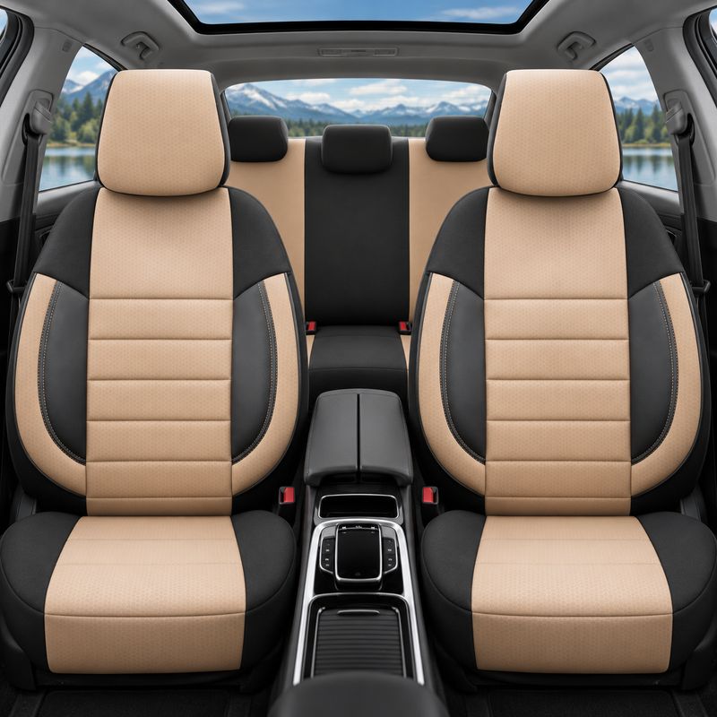 Otom Huse Scaune Auto Universal Tapiţerie Masini Negru Bej Lux PU Piele si Textile Set Complet Otom Huse Scaune Auto Universal Tapiţerie Masini Negru Bej Lux PU Piele si Textile Set Complet