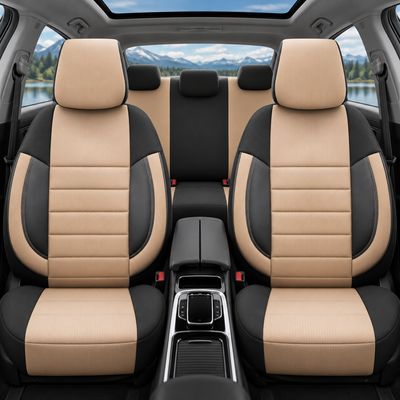Otom Huse Scaune Auto Universal Tapiţerie Masini Negru Bej Lux PU Piele si Textile Set Complet