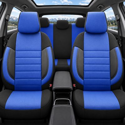 Otom Huse Scaune Auto Universal Tapiţerie Masini Negru Albastru Lux PU Piele si Textile Set Complet