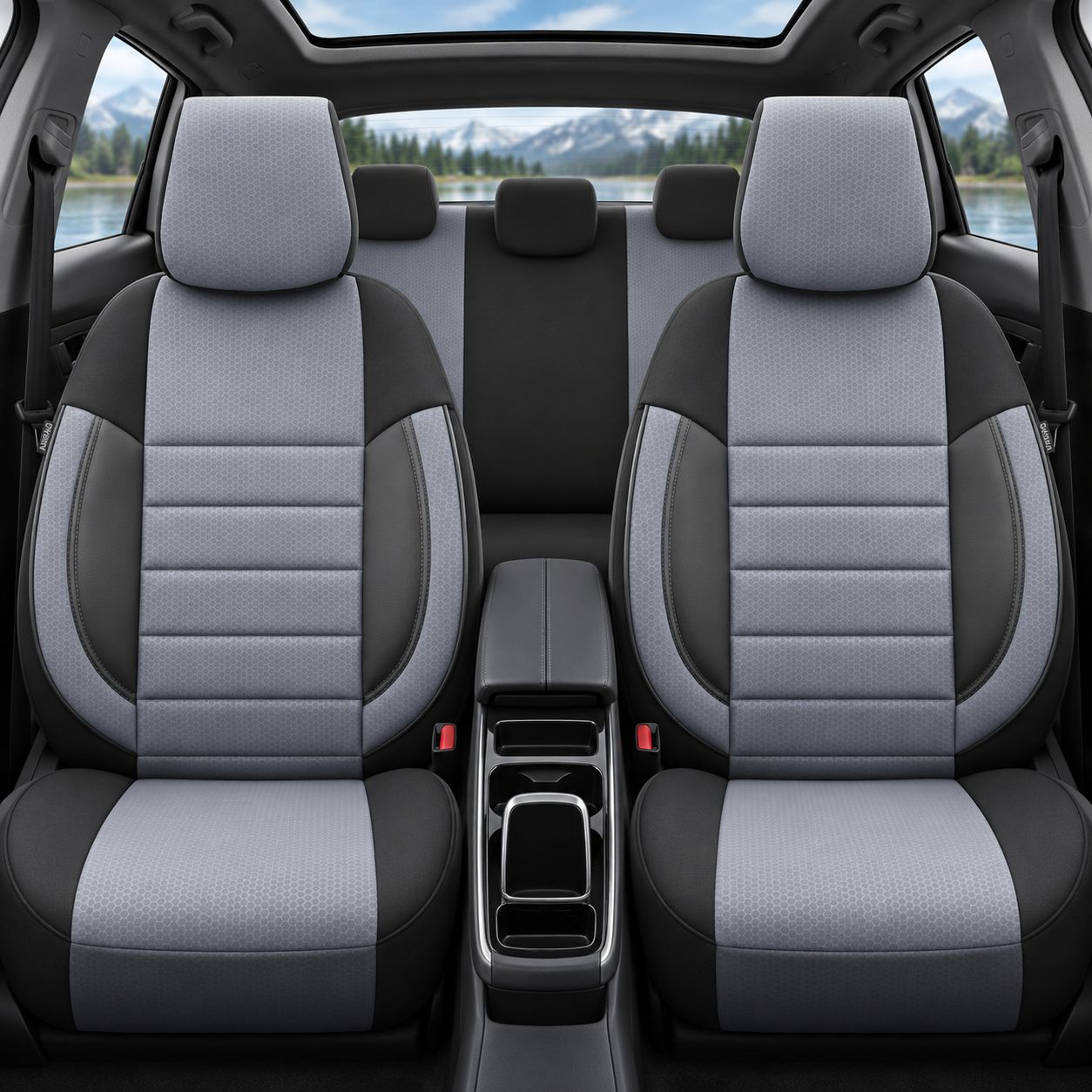 Otom Huse Scaune Auto Universal Tapiţerie Masini Negru Gri Deschis Lux PU Piele si Textile Set Complet