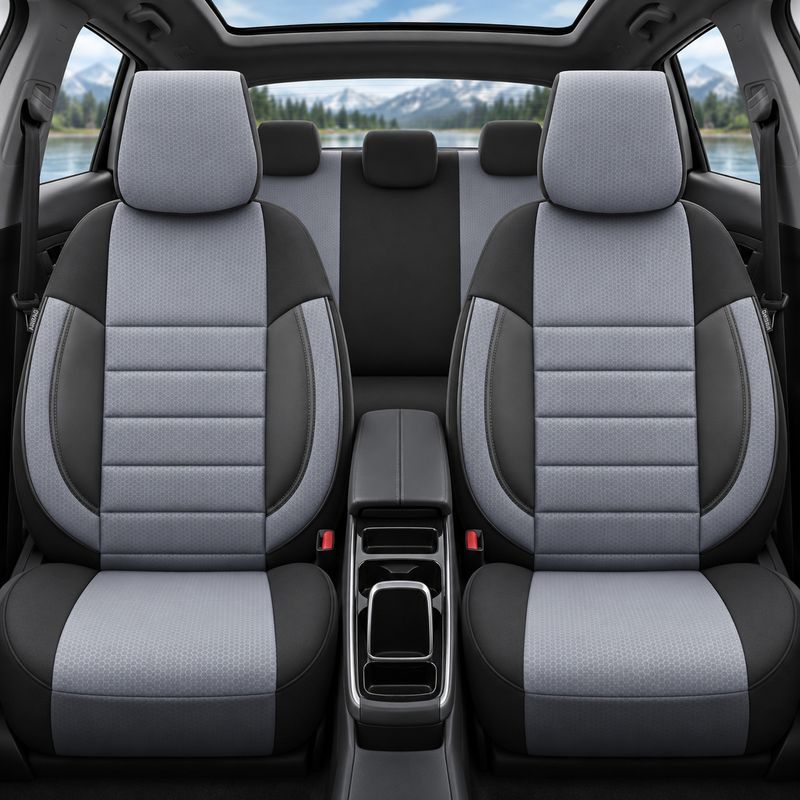 Otom Huse Scaune Auto Universal Tapiţerie Masini Negru Gri Deschis Lux PU Piele si Textile Set Complet Otom Huse Scaune Auto Universal Tapiţerie Masini Negru Gri Deschis Lux PU Piele si Textile Set Complet