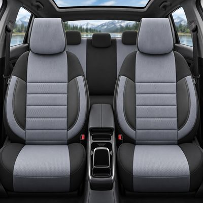 Otom Huse Scaune Auto Universal Tapiţerie Masini Negru Gri Deschis Lux PU Piele si Textile Set Complet