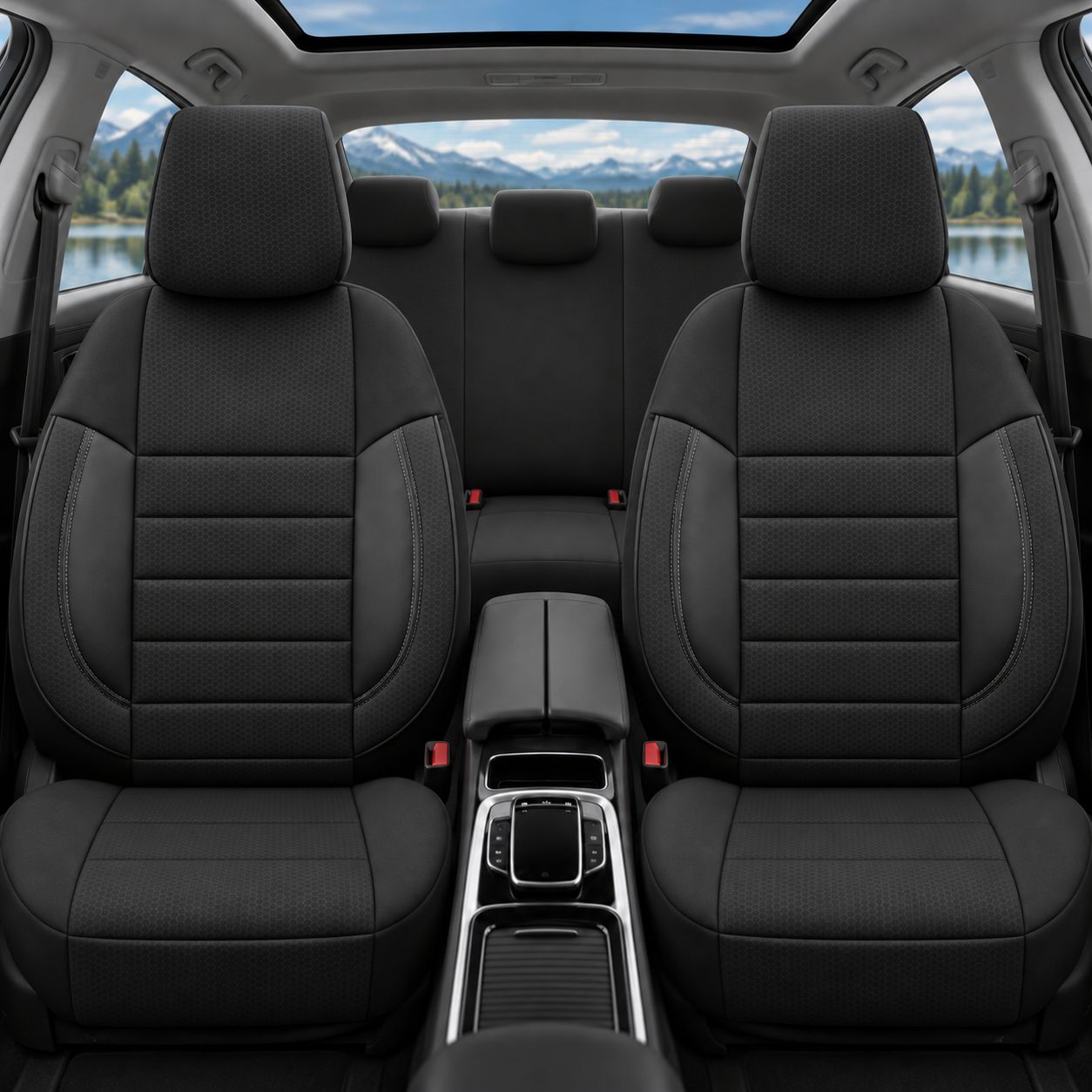 Otom Huse Scaune Auto Universal Tapiţerie Masini Negru Lux PU Piele si Textile Set Complet