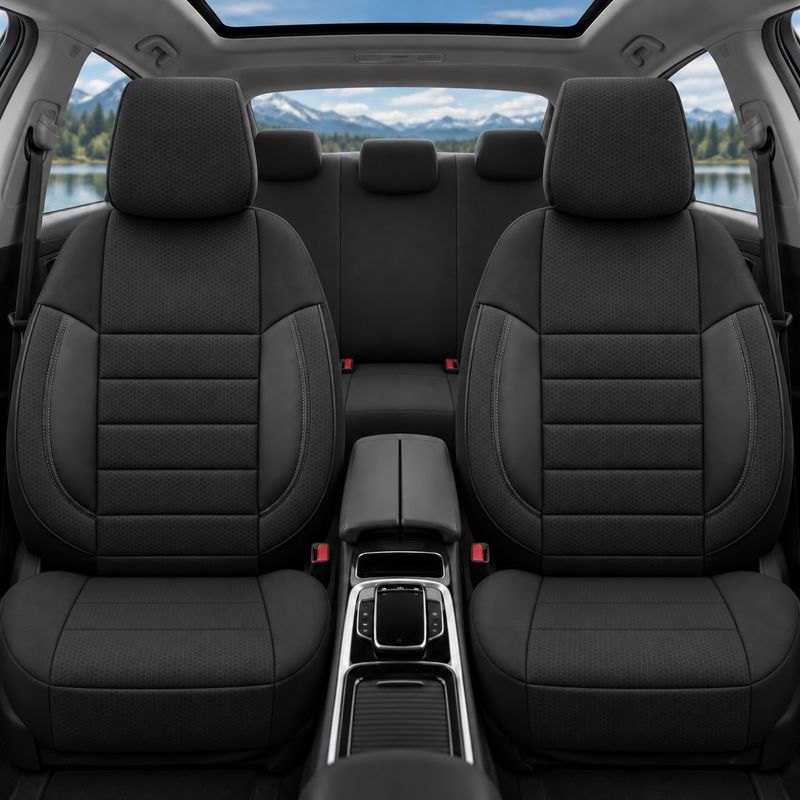 Otom Huse Scaune Auto Universal Tapiţerie Masini Negru Lux PU Piele si Textile Set Complet Otom Huse Scaune Auto Universal Tapiţerie Masini Negru Lux PU Piele si Textile Set Complet