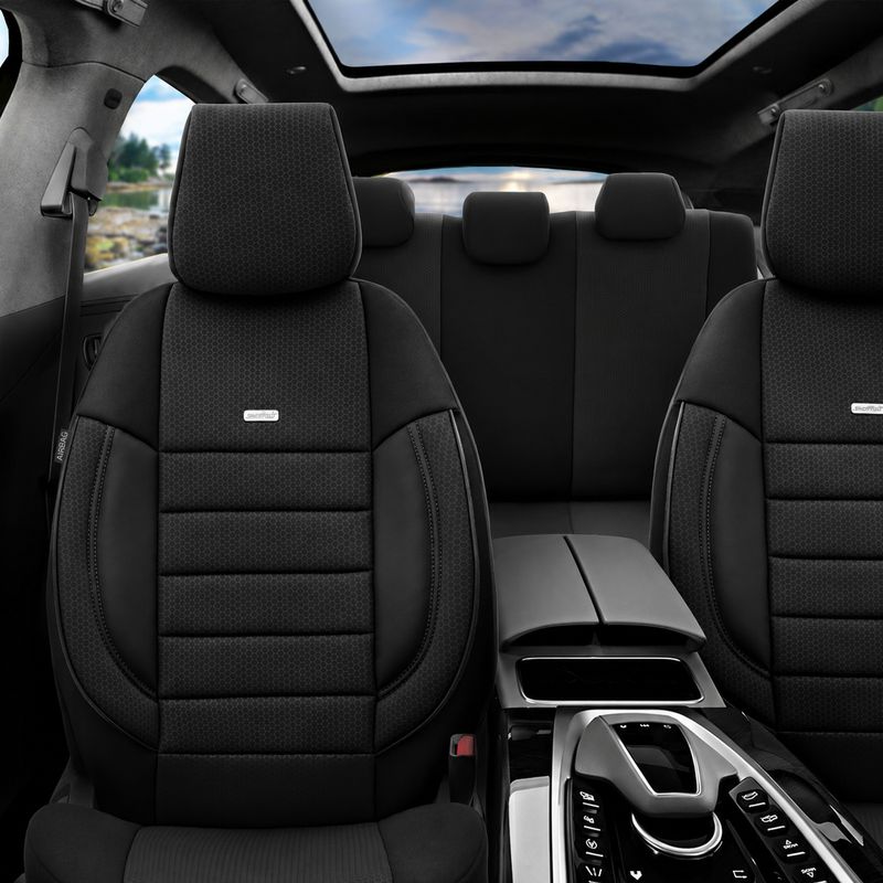 Otom Huse Scaune Auto Universal Tapiţerie Masini Negru Lux PU Piele si Textile Set Complet