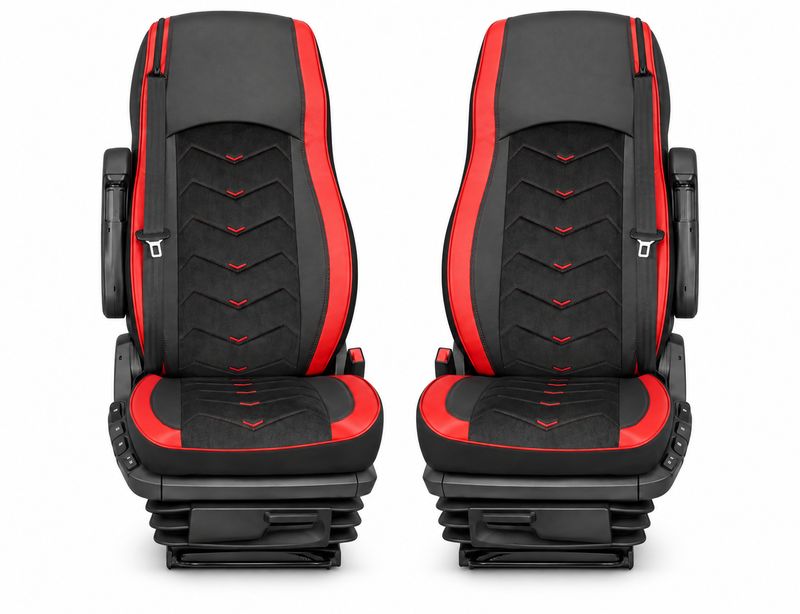 LUX Huse Scaune pentru DAF XG 2021+  Negru Rosu Camion PU Piele Alcantara