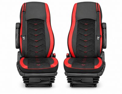 LUX Huse Scaune pentru DAF XG 2021+  Negru Rosu Camion PU Piele Alcantara